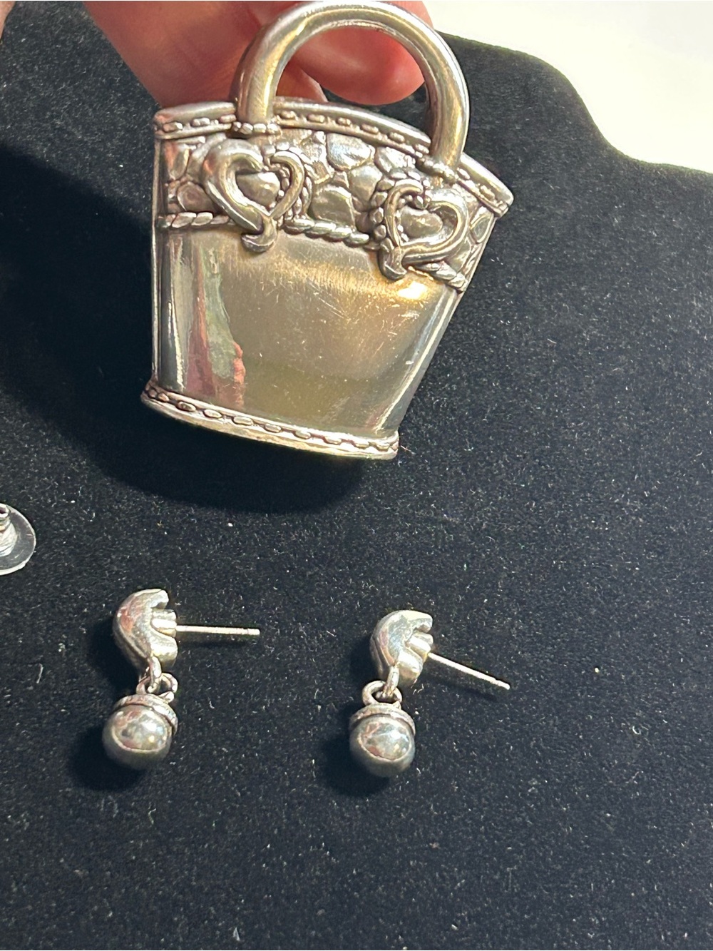 Brighton Silver Dangle Earrings with Handbag picture/card holder Mom Birthday - Picture 7 of 9